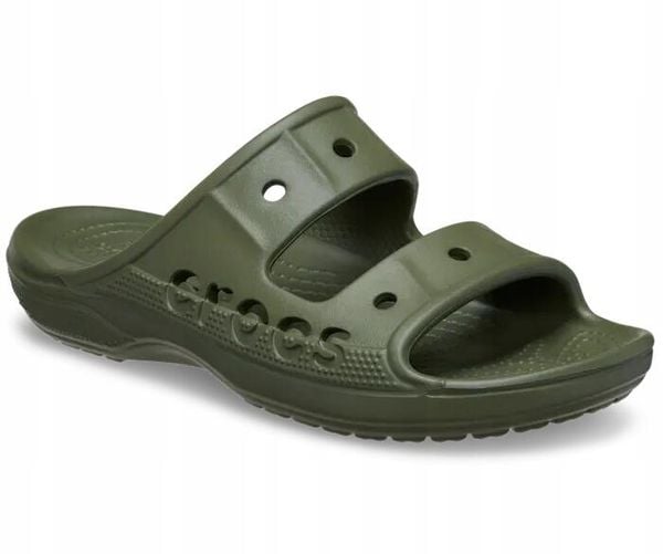 Klapki Dla Dorosłych Crocs Baya. Zielone klapki Crocs, bez wzorów, z materiału, bez obcasa. Za 119.99 zł.