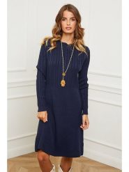 Joséfine Sukienka dzianinowa "Garcy" w kolorze granatowym rozmiar: XL. Niebieskie sukienki Joséfine, xl, bez wzorów, z dzianiny, bez kołnierzyka, bez ramiączek, midi, rozkloszowane. Za 208.99 zł.