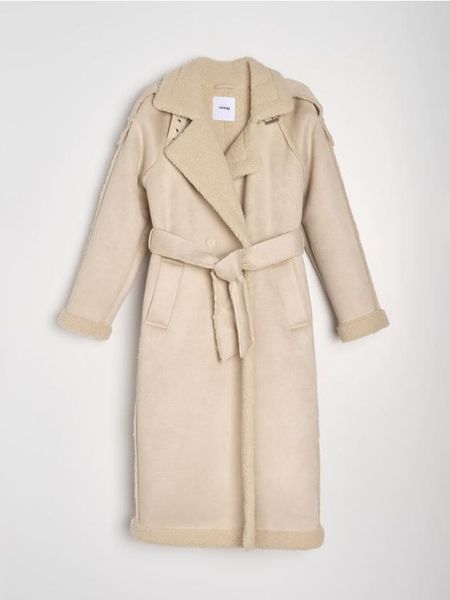 Płaszcz z kożuszkiem - kremowy. Białe płaszcze Sinsay, l, bez wzorów, bez kaptura. Za 159.99 zł.