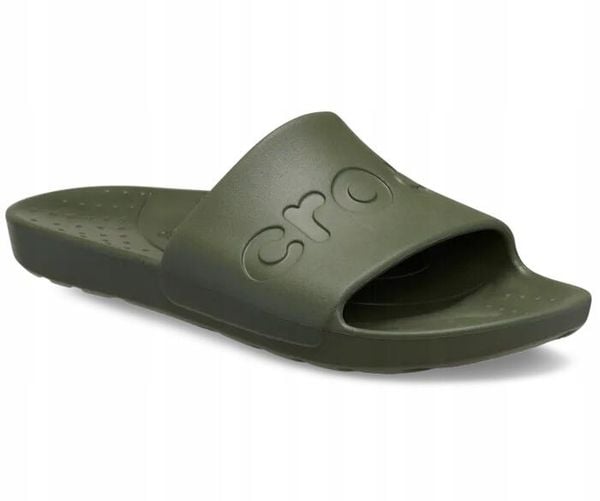 Klapki Dla Dorosłych Crocs Slide 210088. Zielone klapki Crocs, bez wzorów, z materiału, bez obcasa. Za 139.99 zł.