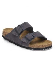 Birkenstock Skórzane klapki "Arizona" w kolorze antracytowym rozmiar: 41. Szare klapki Birkenstock, bez wzorów, ze skóry, z otwartym noskiem, bez obcasa. Za 416.77 zł.
