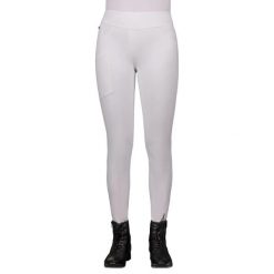 Legginsy jeździeckie z silikonowym gripem dla kobiet QHP Kae. Białe legginsy QHP, m, bez wzorów, z elastanu, krótkie. Za 327.50 zł.