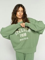 MOS MOSH Bluza damska - NMNima Kobiety zielony jednolity, S. Zielone bluzy Mos Mosh, s, bez wzorów, z bawełny, bez kaptura. Za 499.95 zł.