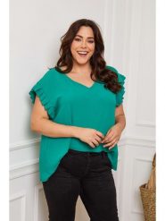 Plus Size Company Koszulka "Eglantine" w kolorze zielonym rozmiar: 38. Zielone bluzki Plus Size Company, plus size, bez wzorów, klasyczne, bez kołnierzyka, plus size, bez ramiączek. Za 61.46 zł.