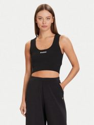 Guess Top V5BP05 Z3JD2 Czarny Slim Fit. Czarne topy Guess, xxs, z aplikacjami, z syntetyku, bez kołnierzyka, bez ramiączek. Za 269.99 zł.