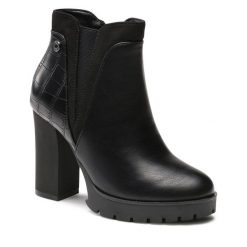 Botki Refresh. Czarne botki Refresh, bez wzorów, bez obcasa, na słupku, bez zapięcia. Za 299.99 zł.
