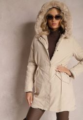 Jasnobeżowa Kurtka Parka ze Ściągaczem i Kapturem z Ozdobnym Futerkiem Brelitha. Brązowe kurtki Renee, l. Za 244.99 zł.