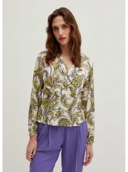 STEFANEL Bluzka w kolorze biało-żółto-fioletowym rozmiar: 38. Białe bluzki Stefanel, bez wzorów, z wiskozy, retro, bez kołnierzyka, bez ramiączek. Za 157.95 zł.
