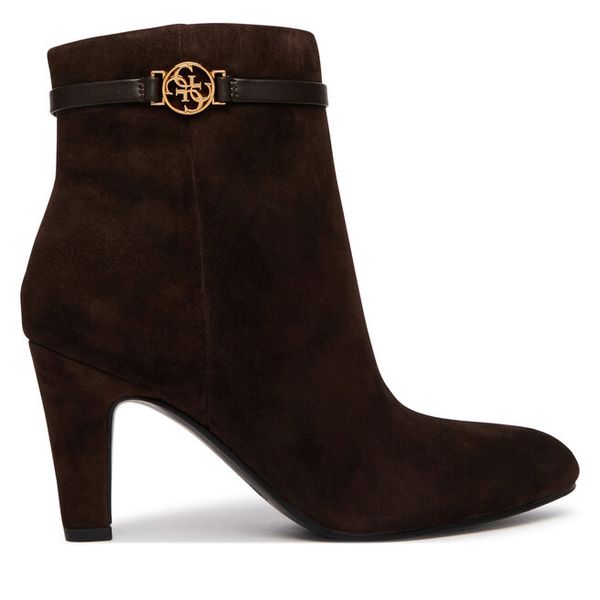 Botki Guess. Brązowe botki Guess, z aplikacjami, bez obcasa, na słupku, bez zapięcia. Za 714.99 zł.