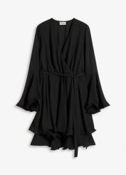 Sukienka tunikowa z dekoltem w serek. Czarne sukienki bonprix, bez wzorów, eleganckie, bez kołnierzyka, bez ramiączek. Za 147.99 zł.