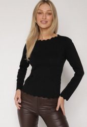 Czarny Sweter z Wiskozą Ozdobiony Falbankami Mevita. Czarne swetry Born2be, m, bez wzorów, z jeansu, bez ramiączek. Za 109.99 zł.