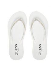 Guess Japonki E5GZ05BB00F Biały. Białe klapki Guess, z aplikacjami, z tworzywa sztucznego, bez obcasa. Za 119.99 zł.