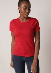 Czerwony Bawełniany T-shirt w Klasycznym Stylu Nedila. Czerwone t-shirty Born2be, m, bez wzorów, z bawełny, bez kołnierzyka, bez ramiączek. Za 39.99 zł.