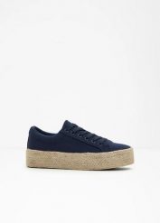 Sneakersy na podeszwie platformie. Niebieskie obuwie sportowe bonprix, na lato, bez zapięcia. Za 124.99 zł.