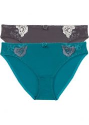 Figi z haftem (2 pary). Niebieskie figi bonprix, bez wzorów. Za 64.99 zł.