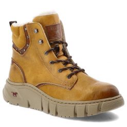 Żółte Botki Mustang Stylowe Ciepłe Obuwie Damskie. Żółte botki Mustang, bez wzorów, ze skóry ekologicznej, bez obcasa, bez zapięcia. Za 279.00 zł.