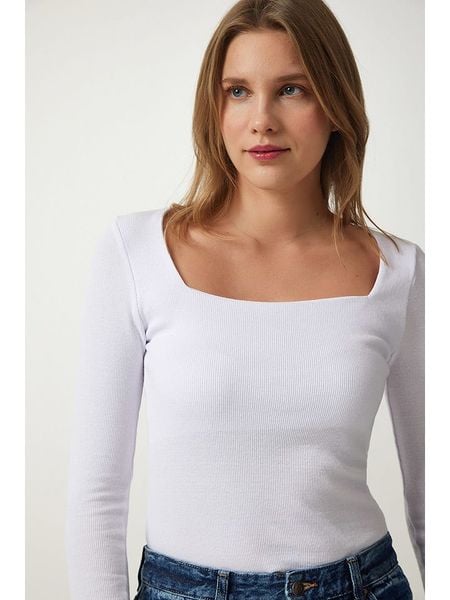 Happiness Istanbul Koszulka w kolorze białym rozmiar: S/M. Białe bluzki Happiness Istanbul, m, bez wzorów, bez kołnierzyka, bez ramiączek. Za 39.99 zł.