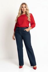 Eleganckie granatowe spodnie Jeangaliny11 o kroju wide leg PLUS SIZE XXL OVERSIZE JESIEŃ. Spodnie materiałowe Moda Size Plus Iwanek, do pracy, plus size, bez wzorów, z bawełny, z podwyższonym stanem, plus size. Za 199.90 zł.