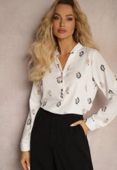 Biała Koszula z Drobnym Wzorem Paisley Irithe. Białe koszule Renee, l, bez wzorów, z jeansu, biznesowe, bez kołnierzyka, bez ramiączek. Za 49.99 zł.
