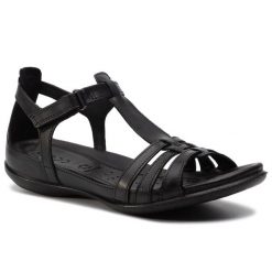 Sandały ECCO. Czarne sandały ecco, bez wzorów, bez obcasa, na płaskiej podeszwie, bez zapięcia. Za 349.99 zł.