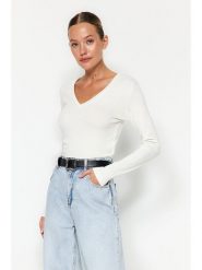 Trendyol Koszulka w kolorze kremowym rozmiar: XXS. Brązowe bluzki Trendyol, xxs, bez wzorów, bez kołnierzyka, bez ramiączek. Za 108.99 zł.