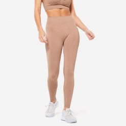 Legginsy fitness damskie Domyos Push Up. Brązowe legginsy DOMYOS, l, bez wzorów, z elastanu. W wyprzedaży za 39.99 zł.