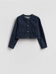 Jeansowa marynarka - granatowy. Niebieskie marynarki i żakiety Reserved, l, bez wzorów, z bawełny. Za 129.99 zł.