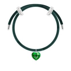 Bransoletka Liana butelkowozielona z posrebrzanym sercem z zielonym kryształem. Zielone bransoletki Lilou, posrebrzane. Za 238.00 zł.