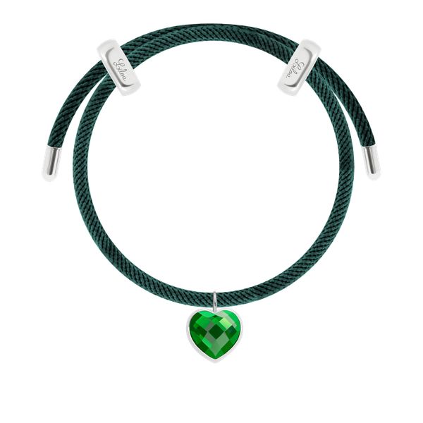 Bransoletka Liana butelkowozielona z posrebrzanym sercem z zielonym kryształem. Zielone bransoletki Lilou, posrebrzane. Za 238.00 zł.