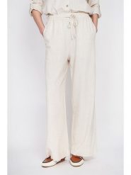ASSUILI Lniane spodnie w kolorze kremowym rozmiar: 42. Brązowe spodnie materiałowe Assuili, bez wzorów, ze lnu. Za 130.99 zł.