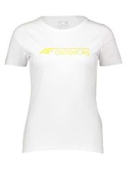 4F Koszulka w kolorze białym rozmiar: S. Białe bluzki 4f, s, bez wzorów, z bawełny, bez kołnierzyka, bez ramiączek. Za 35.02 zł.