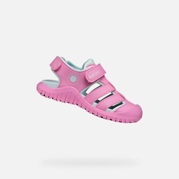 Sandały GEOX J S FUSBETTO PRO Rose. Czerwone sandały Geox, bez wzorów, z syntetyku, bez obcasa, bez zapięcia. Za 213.99 zł.
