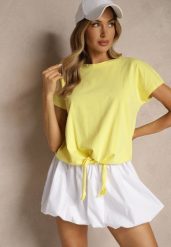 Żółty Bawełniany T-shirt Wiązany u Dołu Sunalina. Żółte t-shirty Renee, l, bez wzorów, z bawełny, bez kołnierzyka, bez ramiączek. Za 29.99 zł.