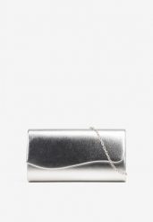 Srebrna Torebka Typu Kopertówka z Geometryczną Klapą Fesellia. Szare torby na ramię Born2be, bez wzorów, eleganckie, na ramię, małe, bez dodatków. Za 59.99 zł.