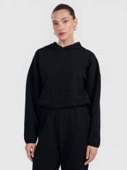 4F Bluza dresowa z waflowej dzianiny damska - czarna XL. Czarne bluzy 4f, xl, bez wzorów, z dresówki, bez kaptura. Za 179.99 zł.