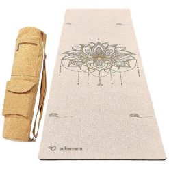 Mata do jogi z gumy i konopi 4,5 mm + torba ze skóry korkowej - Kwiat lotosu. Brązowe torby na ramię ACHAMANA, bez wzorów, z bawełny, eleganckie, na ramię, duże, z nadrukiem, bez dodatków. Za 529.00 zł.