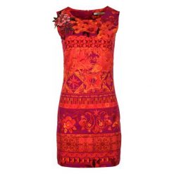 Desigual sukienka damska Angelina 36 czerwony. Czerwone sukienki Desigual, s, bez wzorów, z materiału, bez kołnierzyka, bez ramiączek. W wyprzedaży za 203.00 zł.