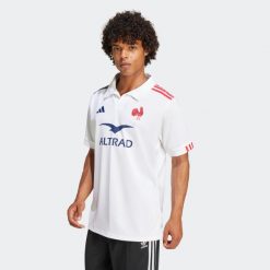 Koszulka do rugby replika ADIDAS Francuska Reprezentacja XV de France 24/25. Bluzki Adidas, m, bez wzorów, z materiału, sportowe, bez kołnierzyka, bez ramiączek. Za 399.99 zł.