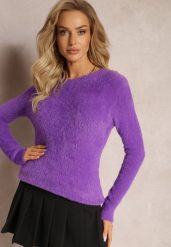 Fioletowy Puchaty Sweter Wełniany Ourlla. Fioletowe swetry Renee, l, bez wzorów, z tkaniny, bez ramiączek. Za 64.99 zł.
