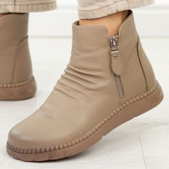 Khaki skórzane botki damskie Cambell 15324. Brązowe botki Cambell, na jesień, bez wzorów, z dzianiny, z okrągłym noskiem, bez obcasa, na płaskiej podeszwie, bez zapięcia. Za 319.00 zł.
