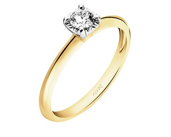 Pierścionek z żółtego i białego złota z brylantem - 0,15 ct - próba 585. Białe pierścionki Apart, z brylantem, złote. Za 3,090.00 zł.