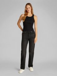 CALVIN KLEIN JEANS Top w kolorze czarnym rozmiar: XS. Czarne topy Calvin Klein Jeans, xs, bez wzorów, z jeansu, bez kołnierzyka, bez ramiączek. Za 70.74 zł.