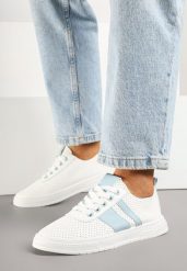 Niebiesko-Białe Tenisówki Ozdobione Paskami Meloti. Niebieskie trampki Renee, bez wzorów, z jeansu, bez zapięcia. Za 49.99 zł.