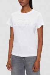 GUESS Biały damski t-shirt Narciso, Rozmiar S. Białe t-shirty Guess, s, z aplikacjami, bez kołnierzyka, bez ramiączek. W wyprzedaży za 89.99 zł.