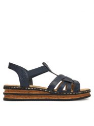 Rieker Sandały CEO-62918-14 Granatowy. Niebieskie sandały Rieker, bez wzorów, ze skóry, bez obcasa, na koturnie, bez zapięcia. Za 299.99 zł.