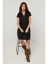 Le Monde du Lin Lniana sukienka w kolorze czarnym rozmiar: 36/38. Czarne sukienki Le Monde du Lin, bez wzorów, ze lnu, bez kołnierzyka, bez ramiączek, midi. Za 165.99 zł.