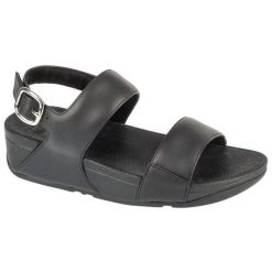 Sandały FitFlop Lulu EU4-090 czarne. Czarne sandały bez wzorów, z gumy, eleganckie, bez obcasa, bez zapięcia. Za 461.02 zł.