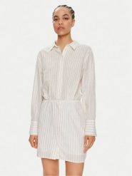 Gina Tricot Sukienka koszulowa 22008 Biały Regular Fit. Białe sukienki Gina Tricot, s, bez wzorów, z bawełny, bez kołnierzyka, bez ramiączek, koszulowe. Za 119.99 zł.