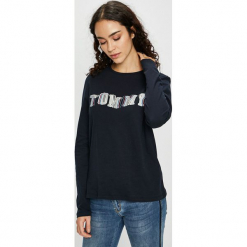 Tommy Hilfiger - Bluzka. Niebieskie bluzki TOMMY HILFIGER, s, bez wzorów, z bawełny, bez kołnierzyka, bez ramiączek. W wyprzedaży za 139.90 zł.