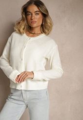 Biały Klasyczny Kardigan z Zaokrąglonym Dekoltem Reonira. Białe kardigany Renee, l, bez wzorów, z jeansu. Za 149.99 zł.